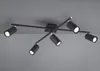 A black ceiling light fixture with five adjustable spotlights is shown against a plain gray background. Podgląd zdjęcia produktu