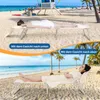 Two images of a woman relaxing on a beach lounger on a sandy beach with the ocean and palm trees in the background. The top image shows her lying face down, and the bottom image shows her lying face up. Náhled obrázku produktu