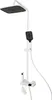 A white shower system with a square overhead shower head and a handheld shower head, mounted on a white pole. The shower system has a control panel with a digital display. Náhled obrázku produktu