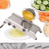 A collage of images showing a mandoline slicer with various vegetables and its attachments. Produktbild-Vorschau