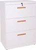 A white filing cabinet with three drawers and wooden handles, shown against a white background. Produktbild-Vorschau