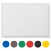A white cutting board is shown from a top-down perspective, with a row of colored circles below it. Produktbild-Vorschau