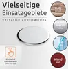 Marketing image showing a round object with text and icons indicating versatile applications on different materials. Náhľad obrázku produktu