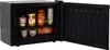 A mini-fridge with its door open, showing various food and drink items inside. Produktbild-Vorschau