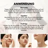 An instructional image showing how to use a face mask, with text explaining application methods and three accompanying photos of people applying the mask. Produktbild-Vorschau