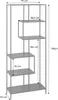 A diagram of an asymmetrical metal bookshelf with dimensions indicated. Produktbild-Vorschau