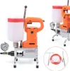 Two views of an orange and silver injection machine with a white reservoir and a pressure gauge. Podgląd zdjęcia produktu
