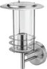A close-up studio shot of a silver outdoor wall lamp with a clear glass cylinder. Produktbild-Vorschau