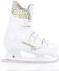 A white ice skate with gold leaf accents and gray fur trim. Anteprima dell’immagine prodotto