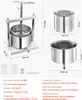 A product shot of a fruit press with dimensions and specifications shown. Voir les images du produit