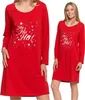 A woman is shown wearing a red long-sleeved nightgown with a "Ho Ho Ho!" graphic and snowflakes. The image is a collage of two shots of the same product. Produktbild-Vorschau