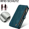 A teal wallet phone case with a zipper and a small inset showing the RFID blocking material. Produktbild-Vorschau