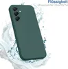 A dark green phone case is shown with water splashing around it, suggesting water resistance. Text in German is present in the upper right corner. Produktbild-Vorschau