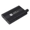 A black portable HiFi headphone amplifier is shown from a diagonal angle on a white background. Produktbild-Vorschau