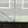 Close-up view of the base of a greenhouse, showing the frame and the white transparent PE plastic sheeting. Produktbild-Vorschau