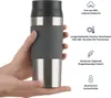 A hand holding a Blumtal Thermobecher Classic from the side, with marketing icons and text on the right. Anteprima dell’immagine prodotto