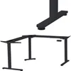 A black L-shaped desk frame with two legs and a separate desk leg with a base. Náhľad obrázku produktu