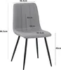 A gray upholstered chair with black legs, shown with dimensions indicated by lines and text. Produktbild-Vorschau