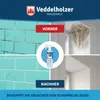 A split image showing a 'before' and 'after' of mold removal using a cleaning product. The top half shows moldy walls and dirty tiles, while the bottom half shows clean walls and tiles. A spray bottle of the product is shown in the center. Produktbild-Vorschau