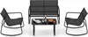 A black outdoor furniture set including a loveseat, two chairs, and a coffee table, arranged on a white background. Podgląd zdjęcia produktu
