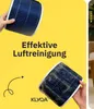 A split image showing a clean air filter and a dirty air filter, with text indicating effective air purification. Produktbild-Vorschau