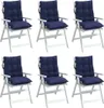 Six navy blue chair cushions on white folding chairs, arranged in two rows of three. Anteprima dell’immagine prodotto