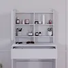 A white vanity table with shelves and a drawer, displaying various cosmetic and decorative items. Podgląd zdjęcia produktu