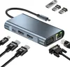 A USB-C hub and its various cables and adapters are arranged on a white background. Produktbild-Vorschau