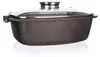 A close-up, studio shot of a brown roasting pan with a glass lid. Podgląd zdjęcia produktu