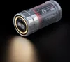 A power bank with a transparent casing showing the battery cells, illuminated by a light beam from its front. Produktbild-Vorschau
