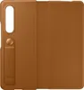 A brown leather phone case for a Samsung Galaxy Z Fold3 is shown flat against a white background. Produktbild-Vorschau