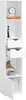 A tall, narrow white bookshelf with several shelves, drawers, and a cabinet door. Produktbild-Vorschau