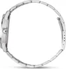 A side view of a silver watch with a metal band. Voir les images du produit