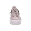 A front view of a beige women's sneaker with a white platform sole. Produktbild-Vorschau