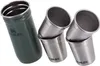 A green Stanley container with three silver shot glasses. Produktbild-Vorschau