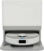 A white and gray robot vacuum cleaner with a docking station. Produktbild-Vorschau
