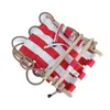 A red and white striped baby swing seat made of fabric and wood, with rope details, shown from a diagonal top-down perspective on a white background. Produktbild-Vorschau