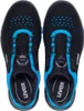 A top-down view of a pair of black and blue safety shoes. Produktbild-Vorschau