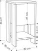 A line drawing of a wooden nightstand with dimensions indicated. Podgląd zdjęcia produktu