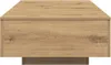 A front view of a wooden coffee table with a drawer. Voir les images du produit