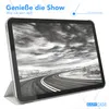 A tablet in a case, displaying a scenic road image on its screen, with marketing text and a logo. Produktbild-Vorschau