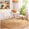 Gartentisch Basil Metall rund klappbar Creme Produktbild-Vorschau 3