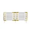 A white sideboard with gold accents and open doors, displayed against a white background. Produktbild-Vorschau