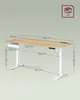 A 3D rendering of an adjustable height desk with measurements indicated. Produktbild-Vorschau