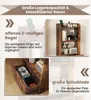 A collage of images showing a wooden bookshelf with its features, including open shelves and a drawer, with German text overlays. Podgląd zdjęcia produktu