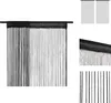 A black string curtain hanging from a rod, with smaller inset images showing details and a different perspective. Produktbild-Vorschau