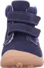 A close-up, front-facing view of a child's blue boot with tan sole and white trim. Produktbild-Vorschau