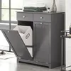 SoBuy Wäscheschrank BZR33-DG mit geöffneter Türe und integriertem Wäschekorb Podgląd zdjęcia produktu