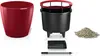A red planter pot and its components are displayed against a white background. Voir les images du produit