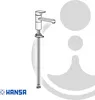 A line drawing of a kitchen faucet with a long spout, mounted on a long pipe. The brand logo is visible in the bottom left corner. Anteprima dell’immagine prodotto